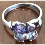 SILVER RING SET WITH COLOURED STONES, IN FORM OF BUTTERFLY