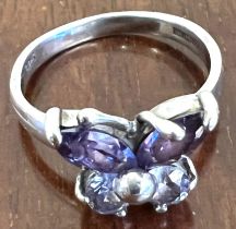 SILVER RING SET WITH COLOURED STONES, IN FORM OF BUTTERFLY
