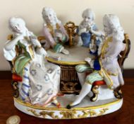 POLYCHROME BISQUE FIRED FIGURE GROUP, THE CARD PLAYERS, EARLY 20th CENTURY