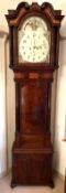 19TH CENTURY MAHOGANY INLAID CASED LONGCASE CLOCK WITH HANDPAINTED AND ENAMELLED ROLLING MOON DIAL