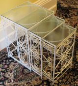 Vintage painted metal framed glass topped nest of three tables. Approx. 51cm H x 35cm W x 35cm D