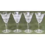 Four Waterford "Rossmore" stemmed drinking glasses. Approx. 16.5cm H