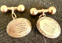 PAIR OF 9ct GOLD CUFFLINKS, INITIALLED, TOTAL WEIGHT APPROX 3.9g