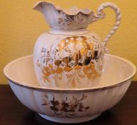 Victorian gilded ceramic jug and bowl set. Approx. 34cm H