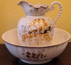 Victorian gilded ceramic jug and bowl set. Approx. 34cm H