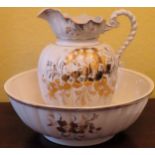 Victorian gilded ceramic jug and bowl set. Approx. 34cm H