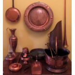 Various Copperware including coal scuttles, horn, tray etc