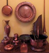 Various Copperware including coal scuttles, horn, tray etc