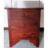 20th century serpentine fronted three drawer bedroom chest