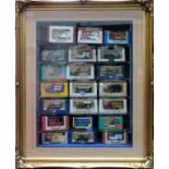 20th century picture frame form glazed display case containing diecast vehicles