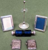 Quantity of silver objects Inc. two vesta cases, facet cut double perfume bottle