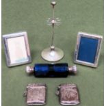 Quantity of silver objects Inc. two vesta cases, facet cut double perfume bottle