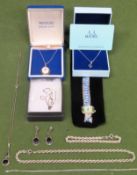 Mixed lot of various silver costume jewellery Inc. Wristwatch, marcasite pendant on chain etc