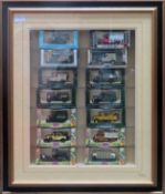 20th century picture frame form glazed display case containing diecast vehicles