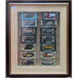 20th century picture frame form glazed display case containing diecast vehicles