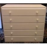 Vintage painted five drawer chest. Approx. 75cm H x 84cm W x 43cm D