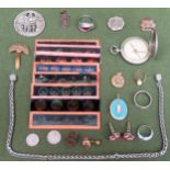 Sundry items Inc. link chain, pocket compass, cufflinks, badges, vintage colour slides etc