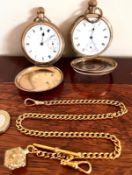 GOOD QUALITY GOLD COLOURED CHAIN BEARING STAMP 'RG', WALTHAM GOLD PLATED POCKET WATCH, 400265 DENNIS