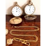GOOD QUALITY GOLD COLOURED CHAIN BEARING STAMP 'RG', WALTHAM GOLD PLATED POCKET WATCH, 400265 DENNIS