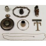 Sundry silver items Inc. link chain, gate bracelet, watch casing, thimbles, etc