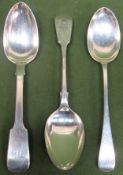Three hallmarked silver spoons, various makes, dates & assays. Approx. 234.6g
