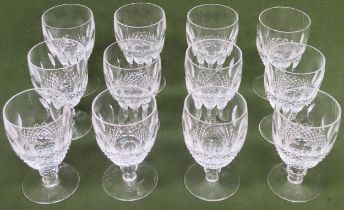 Set of 12 Waterford crystal 'Colleen' short stemmed drinking glasses. Approx. 14cms H