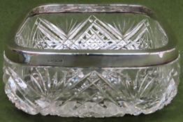 Hallmarked silver rimmed glass fruit bowl. Rim stamped with Chester assay, by George Wish & Co