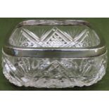 Hallmarked silver rimmed glass fruit bowl. Rim stamped with Chester assay, by George Wish & Co