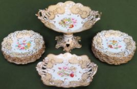 19th century hand painted and gilded 15 piece desert service, decorated in the Coalport manner