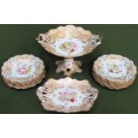 19th century hand painted and gilded 15 piece desert service, decorated in the Coalport manner