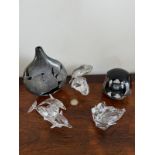 THREE PIECES OF SWAROVSKI PLUS TWO PIECES OF ST JOHN'S CRYSTAL GLASS, ISLE OF MAN