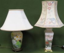 Oriental ceramic table lamp, plus floral decorated ceramic lamp. Largest Approx. 60cm