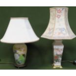 Oriental ceramic table lamp, plus floral decorated ceramic lamp. Largest Approx. 60cm