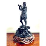 GOOD JAPANESE FIGURE BY HOSOYA REIKO OF A SPEAR FISHERMAN ON ROCKS ON ORIGINAL WOODEN STAND