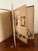 SCRAP AND POSTCARD ALBUM CONTAINING APPROX 110 PIECES OF POSTCARDS/NOTELETS