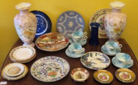 Mixed lot including ceramic plates, chinese plaques, teaware, vases including Bretby etc