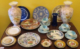 Mixed lot including ceramic plates, chinese plaques, teaware, vases including Bretby etc