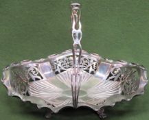 Hallmarked silver wave edged and piercework decorated basket with swing over handle