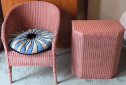 Lloyd loom armchair, plus lloyd loom laundry basket