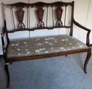 Edwardian inlaid mahogany chair form settee. Approx. 92cm H x 112cm W x 55cm D