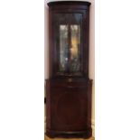 20th century glazed bow fronted two door display cabinet. Approx. 180cm H x 58cm W x 38cm D