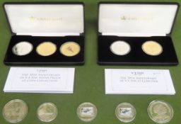 Two cased sets of VE Day 70th Anniversary proof coin sets, plus other loose