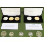 Two cased sets of VE Day 70th Anniversary proof coin sets, plus other loose