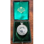 IRISH TERRIER CLUB FOUNDED 1879, SILVER COLOURED MEDAL CROCHET LIVERPOOL 1894 "ERIN GO BRAGH"