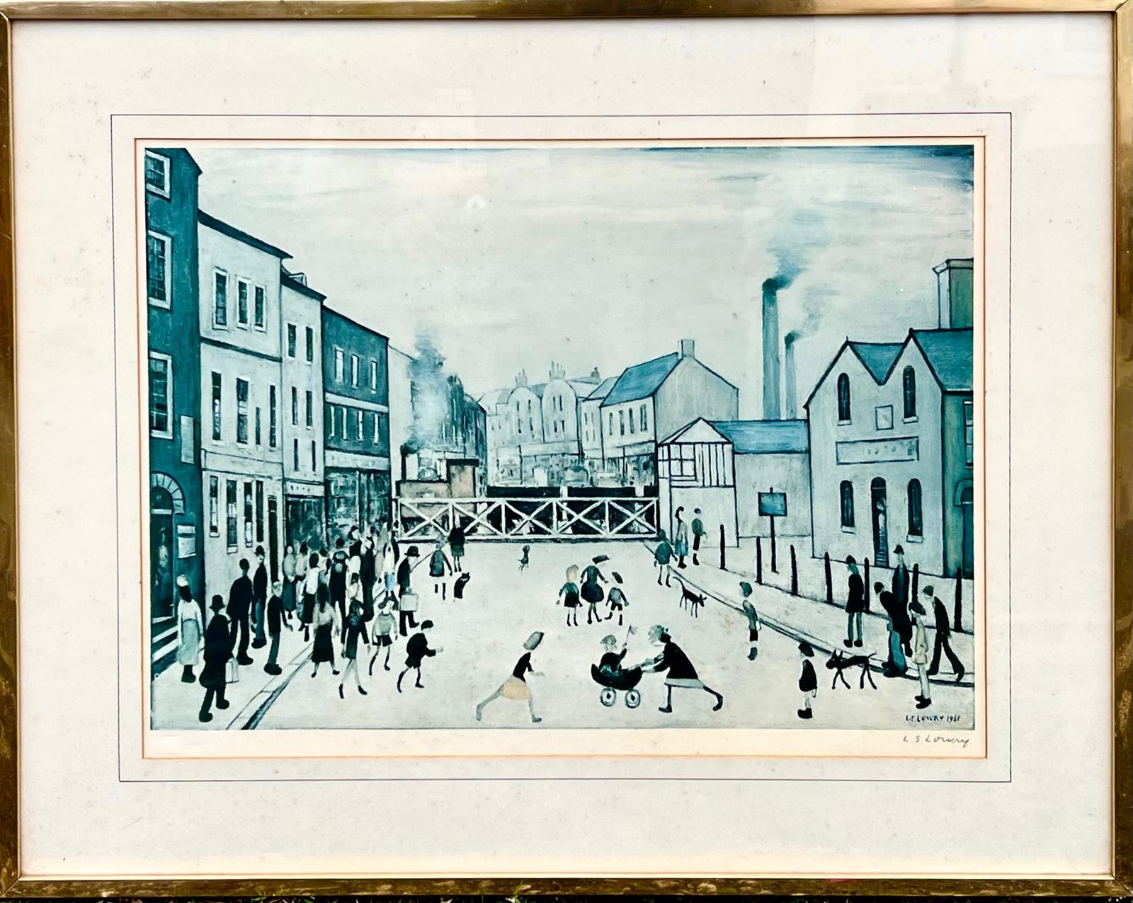 LS LOWRY, OFFSET LITHOGRAPH, THE CROSSING, APPROX 41 x 57cm