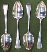 Set of four Georgian hallmarked silver spoons, London assay, by Thomas Wallis II & Jonathan Hayne.