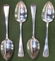 Set of four Georgian hallmarked silver spoons, London assay, by Thomas Wallis II & Jonathan Hayne.