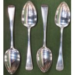 Set of four Georgian hallmarked silver spoons, London assay, by Thomas Wallis II & Jonathan Hayne.