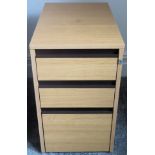 20th century light oak three drawer filing cabinet. Approx. 65cm H x 39cm W x 63cm D