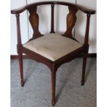 20th century shell inlaid mahogany corner armchair. Approx. 75cm H x 57cm W x 62cm D